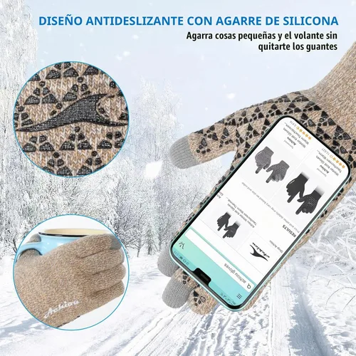 Vista 3 de Achiou Winter Gloves for Men and Women, Touchscreen Soft Knit Gloves Camello almendra
