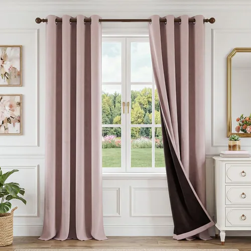 Vista 19 de FMFUNCTEX - Cortinas 100% opacas color beige de 40 x 63 pulgadas para dormitorio, 2 paneles Black out Drapes, Thermal Insulated Noise Reducing