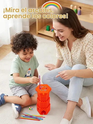 Vista 4 de Ball Drop Game, Montessori Board Game for Kids 4-6, Preschool Educational Toy for 3 4 5 6 Year Olds, Wooden Sticks Game, Fine Motor Skills Toy Orange