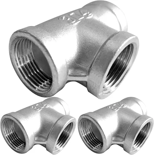 Vista 7 de Acoplamiento de tubería en T de acero inoxidable 1/2" x 1/2" x 1/2" NPT roscado hembra en forma de T acoplamiento 3PCS
