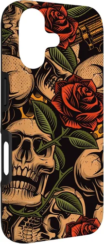 Vista 3 de Funda con diseño de tatuajes de flash tradicional para iPhone 17 con diseño retro rojo de rosas de calavera