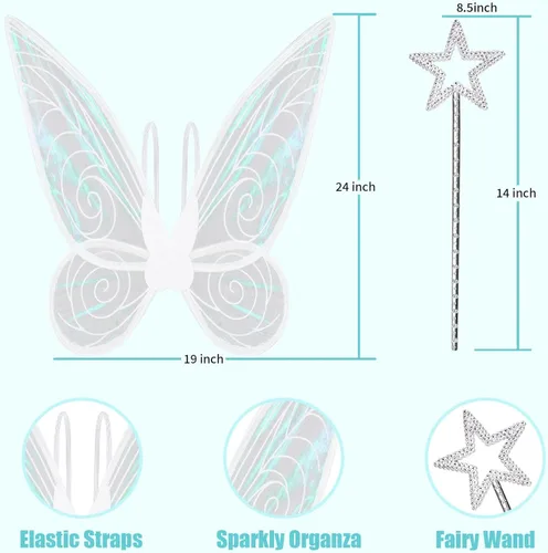 Vista 6 de U-Goforst Alas de disfraz de hadas iluminadas para mujeres y niñas adultas, alas de mariposa LED, varita para Halloween, cosplay