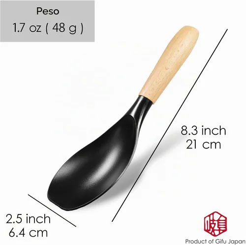 Vista 3 de Seki Japan - Elegante herramienta de cocina, flexible, antiadherente, resistente al calor, cuchara de cocina de nailon con mango de madera