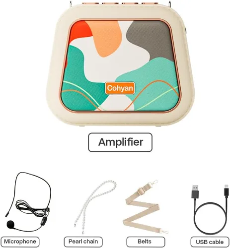 Vista 6 de Amplificador de voz portátil con cable, micrófono y altavoz, mini amplificador de voz con auriculares de micrófono, para profesores, aula