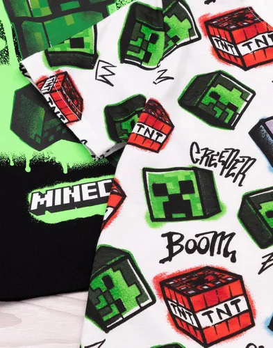 Vista 6 de Minecraft Paquete de 2 camisetas para niños, camiseta gráfica de manga corta en blanco y negro para niños y niñas, esqueleto y enredadera, conjunto