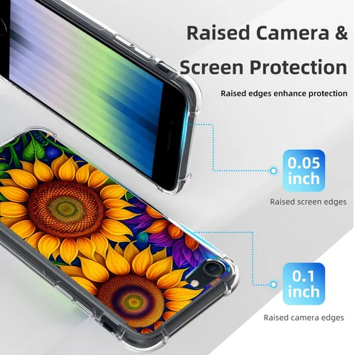 Vista 3 de Funda para iPhone SE 3ª Gen 2022, hermosa funda de girasoles con protección contra caídas y a prueba de golpes, cubierta protectora de cuerpo