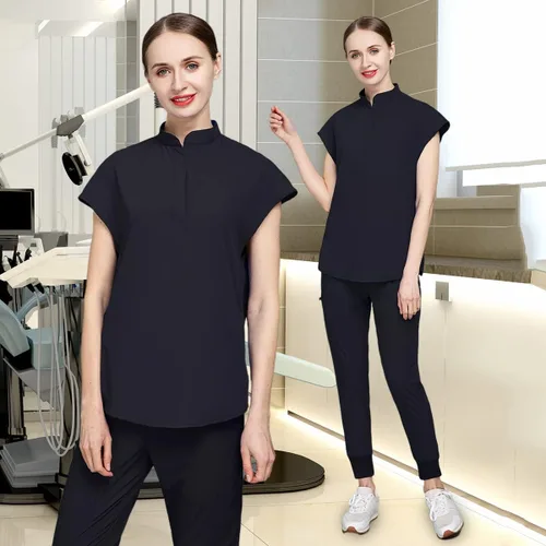 Vista 2 de niaahinn Unsex - Conjunto de traje médico para mujer, cuello en V y pierna recta, pantalones con cordón, uniformes de enfermería para hombres