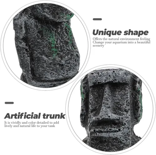 Vista 4 de balacoo Estatua de Moai de Pascua para decoración de acuario, estatua de cabeza de isla de Pascua de resina, decoración de paisaje de peces Betta