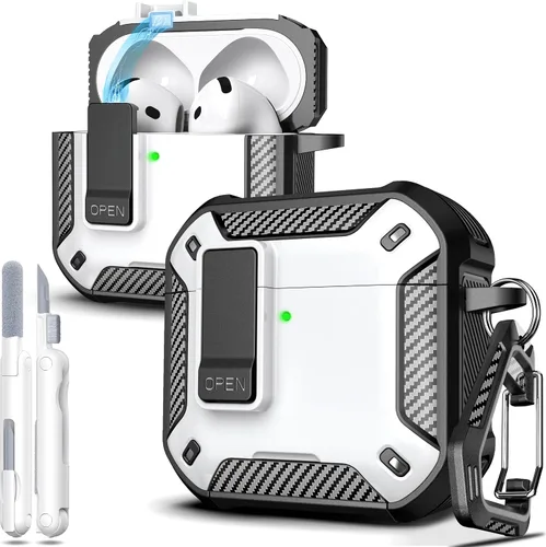 Vista 194 de R-fun Funda de carga compatible con AirPods de 2ª generación 2019, 1ª generación 2016, protección completa contra caídas, tapa desplegable