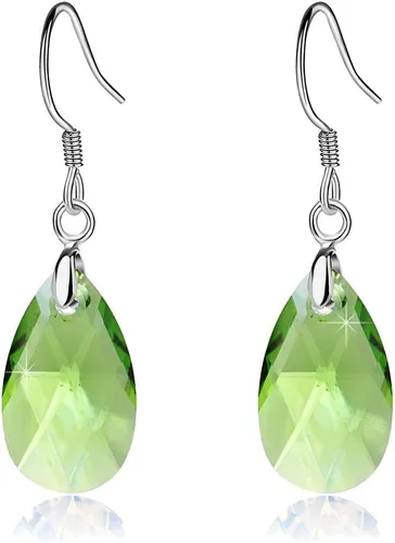 Vista 44 de Aretes colgantes de cristal austriaco con forma de lágrima para mujer, joyería hipoalergénica de plata de ley 925