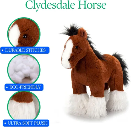 Vista 6 de The Petting Zoo Caballo Clydesdale de Pie Animal de Peluche, Regalos para Niños, Wild Onez Animales de Granja, Juguete de Peluche de Caballo Marrón