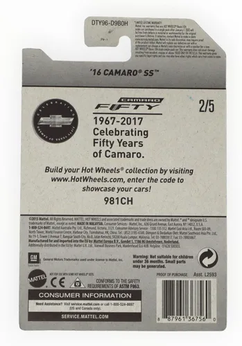 Vista 2 de Hot Wheels 2017 Camaro Fifty '16 Camaro SS 155/365, Plata