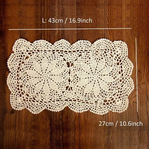Vista 2 de Eiyye Doilies rectangulares hechos a mano, 2 piezas hechas a mano de algodón de ganchillo, manteles individuales de mesa de ganchillo de 10.6 x 16.9