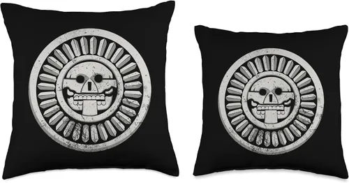 Vista 3 de Arte prehispánico, nativo americano Mictlantecuhtli. Dios Azteca - Almohada de 16 x 16 pulgadas, multicolor