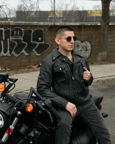 Vista 3 de First Mfg Co - Mastermind - Chaqueta de cuero para motociclista, negra, para hombre Negro