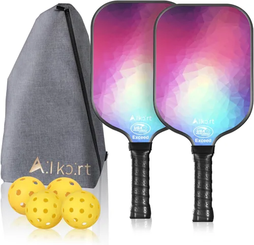Vista 10 de AL Kort - Juego de 2 palas de pickleball de fibra de vidrio, palas ligeras, equipo de pickleball aprobado por USAPA con bolsa y 4 bolas, paquete