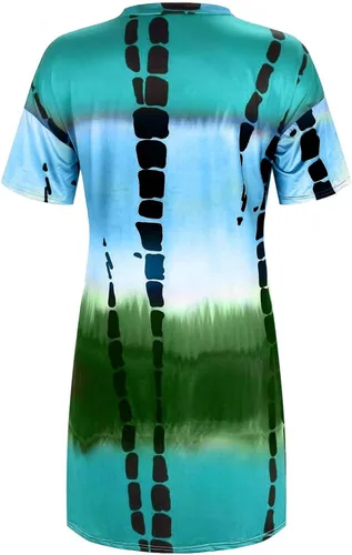 Vista 4 de XCWER Vestido de verano para mujer, talla grande, acampanado, cuello en V, manga corta, largo hasta la rodilla, bolsillos, casual, diario, camiseta