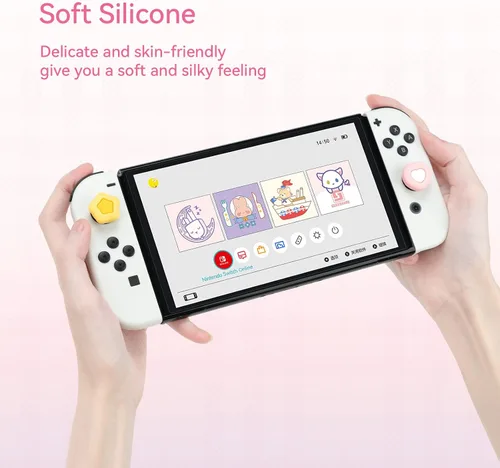 Vista 3 de GeekShare Lindas tapas de silicona con agarre para pulgar, cubierta de joystick compatible con Nintendo Switch OLED Switch Lite, 4
