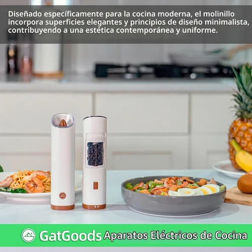 Vista 7 de GATGOODS Gravity Juego de Molinillo Eléctrico de Sal y Pimienta, Grosor Ajustable, Luz LED Cálida, Operación Automática con Una Mano, Funciona