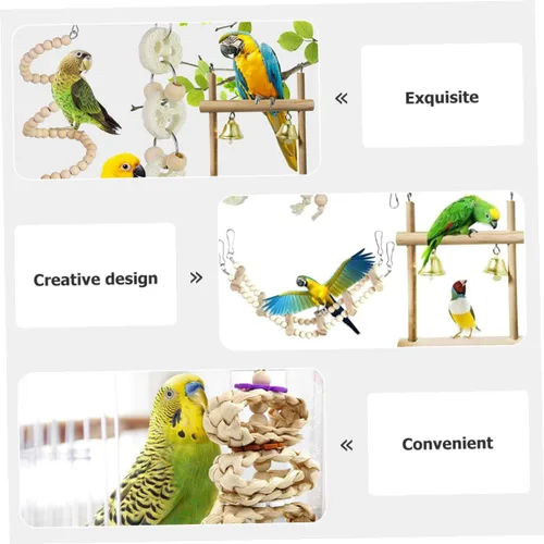 Vista 3 de Parrot Ladder Perch Wooden Bird Cage Swing Set, 8 Pieces