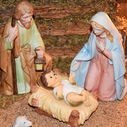 Vista 7 de Toyvian Figura de bebé Jesús, figura de resina de bebé Jesús en tela sagrada, estatua coleccionable de la natividad y fe santa