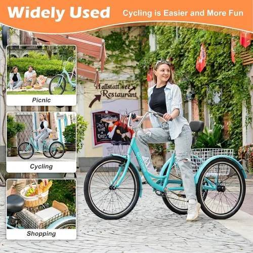 Vista 3 de MOONCOOL Triciclos para adultos de 3 ruedas y 7 velocidades, triciclos para adultos de 20/24/26 pulgadas, bicicleta de 3 ruedas con cesta