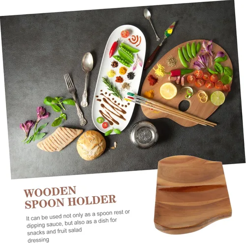 Vista 5 de MAGICLULU Soporte de cuchara de madera para cocina, soporte para cuchara, plato de cuchara, bandeja para cucharas, soporte para espátula, soporte