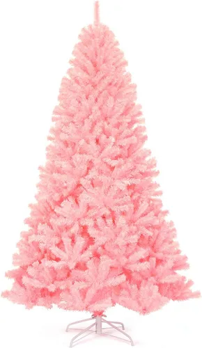 Vista 27 de Goplus Árbol de Navidad negro sin luz de 6 pies, árbol de Halloween artificial con 1036 puntas de rama, soporte de metal, árbol completo de Navidad