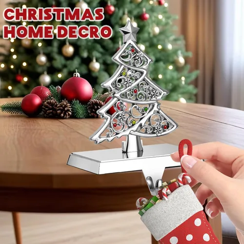 Vista 6 de GUOER Juego de 4 Soportes para Calcetines Navideños de Copo de Nieve para Repisa de Chimenea, Decoraciones Navideñas para Repisa de Chimenea