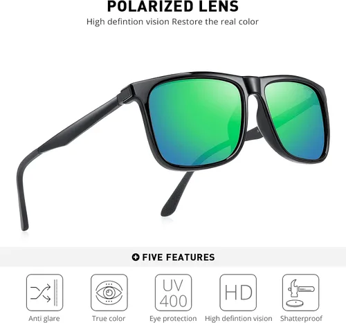 Vista 5 de MERRYS Gafas de sol cuadradas polarizadas para hombre patas de aluminio 100 UV S8250