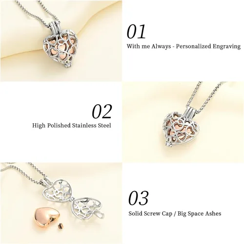 Vista 30 de Collar con medallón de cremación conmemorativa con corazón eterno con mini urna para cenizas de seres queridos