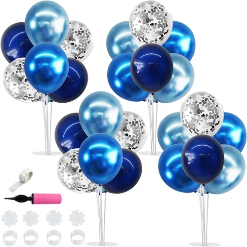 Vista 26 de TONIFUL Juego de 4 centros de mesa de globos de color negro, azul