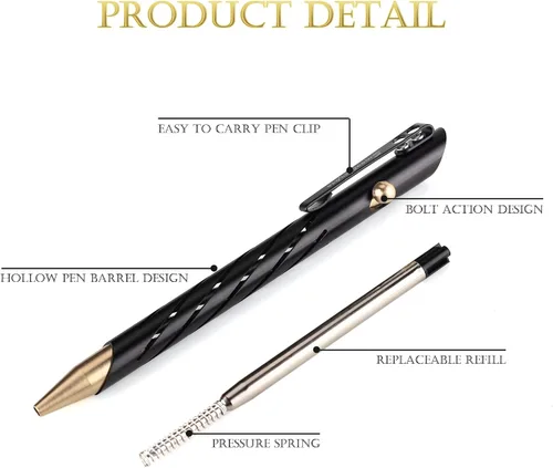 Vista 5 de SMOOTHERPRO Bolt Action - Bolígrafo de aluminio compatible con Parker y Fisher Space SPR, bolígrafo EDC para escribir, negro (TP331BK)