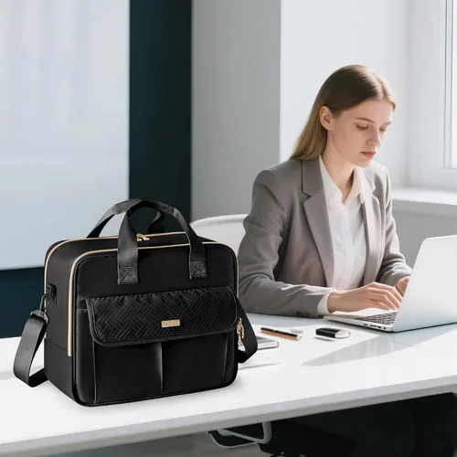 Vista 3 de Bolso para profesora con organizador de archivos de acordeón, maletín para laptop de 39.6 cm para mujeres, profesora, tutora, enfermera y Negro