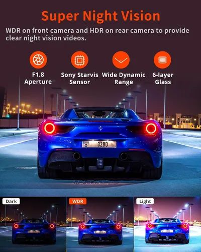 Vista 7 de Cámara de salpicadero Kingslim D4PRO delantera y trasera - Cámara de salpicadero dual para coche 4K + 2K con WiFi GPS, grabación interior opcional