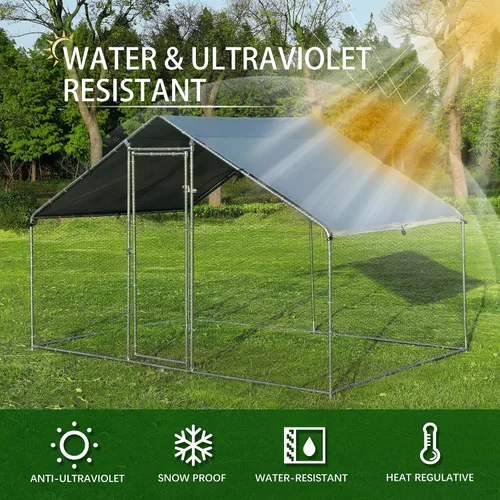 Vista 6 de TOLEAD Gallinero de metal grande mejorado con malla de alambre de tres soportes, corral de pollo, con cubierta resistente al agua y anti-UV, casa
