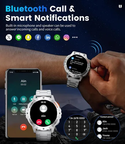Vista 5 de Smart Watch for Men for Android/iPhone(3 Straps),1.43’’ AMOLED Display Sport Watch with 123 Sport Modes/FlashLight,5ATM Waterproof Fitness Watch