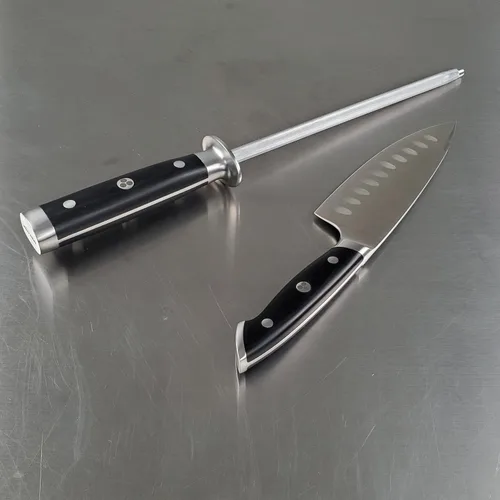Vista 3 de Ergo Chef Pro Series 2.0 - Afilador de cuchillos - Varilla de afilar de acero inoxidable magnetizado de 9 pulgadas con mango de madera de Pakka