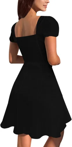 Vista 4 de SPRIME Vestido casual de verano para mujer, cuello en V, manga corta abombada, vestido midi con estampado floral, cintura alta, con abertura