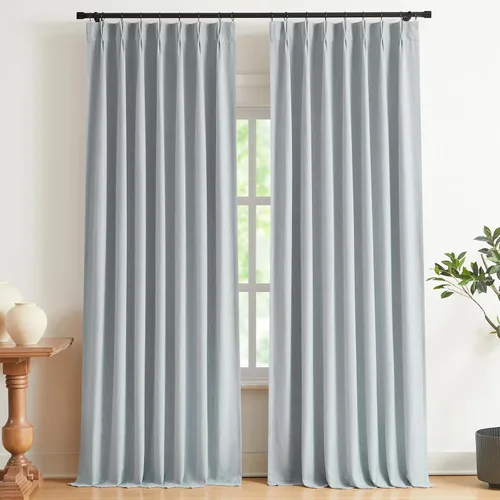 Vista 50 de Vision Home Cortinas marrones con pliegues pinzados, opacas completas, cortinas de ventana de lino mezclado para oscurecer la habitación, cortinas
