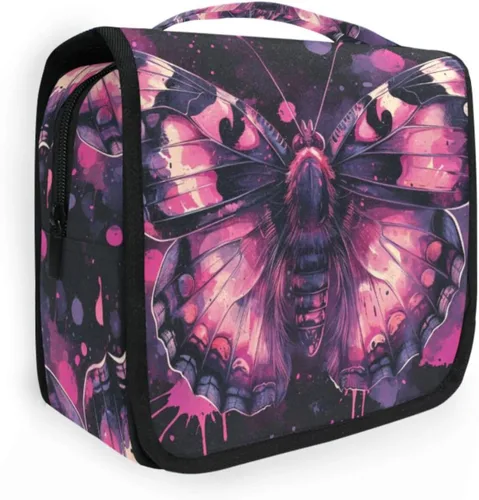Vista 27 de MNSRUU Neceser colgante con diseño de calavera y girasol, bolsa de maquillaje de viaje para artículos de tocador, organizador de artículos