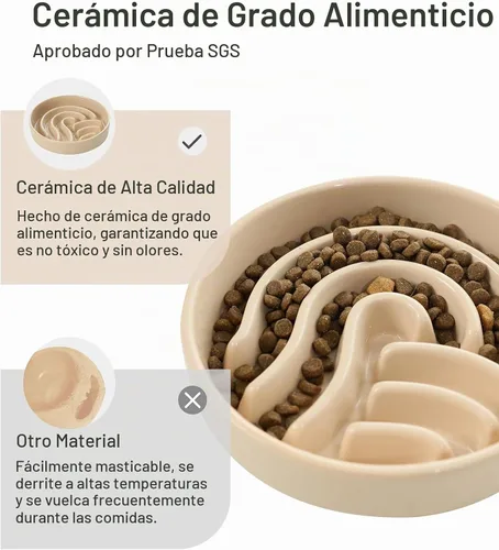 Vista 4 de Cuenco de cerámica para perros de alimentación lenta, albaricoque, mediano Olas-Albaricoque
