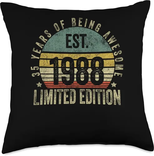 Vista 4 de Vintage 35 Year Old Est 1988 Limited Edition 35th Birthday Throw Pillow