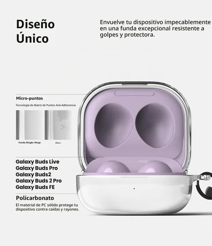 Vista 5 de Ringke Bisagra [No más decoloración] Compatible con Samsung Galaxy Buds 2 Pro Case, Buds 2, Buds Pro, Buds Live y Galaxy Buds FE, funda transparente
