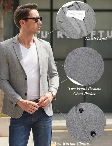 Vista 5 de COOFANDY Chaqueta casual para hombre, chaqueta deportiva ligera de dos botones