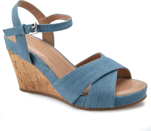 Vista 2 de Aerosoles PASTEL Sandalia de cuña, denim, 7.5M, Azul (Denim)