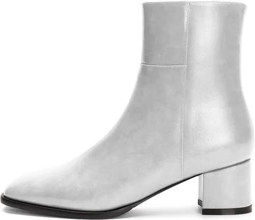 Vista 2 de Aachcol Botas de tobillo para mujer, tacón grueso medio, punta cuadrada, cierre clásico, 2 pulgadas