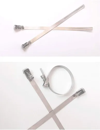 Vista 3 de Bridas reutilizables de acero inoxidable de 0.5 x 64 pulgadas, hebilla viva de acero inoxidable 304, correas de cable de bloqueo multifuncionales