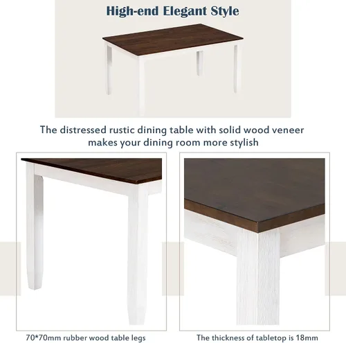 Vista 101 de Juego de mesa de comedor vintage de 6 piezas, juego de mesa de comedor de cocina de madera maciza con 4 sillas ergonómicas acolchadas y banco, mesa