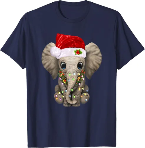 Vista 64 de Lindo elefante de Navidad luz divertido elefante amante de Navidad regalo camiseta Negro